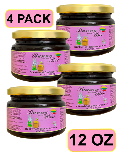 Buckwheat Blossom Honey - 12oz - 4 PACK - Bunny And The Bee - Raw Natural Honey