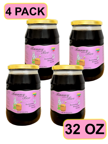 Buckwheat Blossom Honey - 32oz - 4 PACK - Bunny And The Bee - Raw Natural Honey